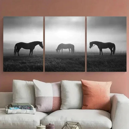 3pcs Minimal Equisterian Horse Monochrome Wall Art Canvas Unframed - High Quality Print 100% Australian Made Wall Canvas