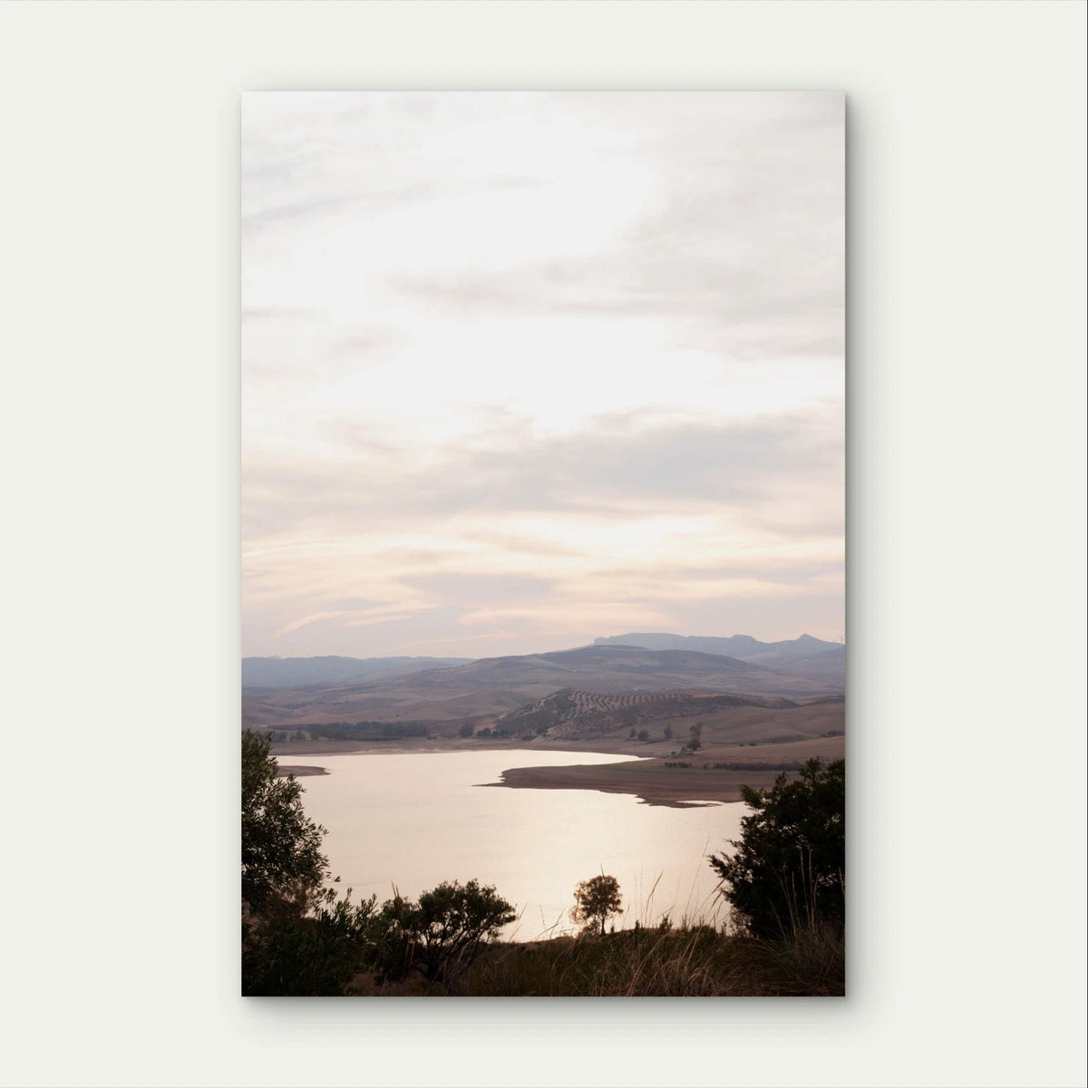 Serene Lake Landscape Sunset Minimalist 40x60cm Metal Print Ready to Hang