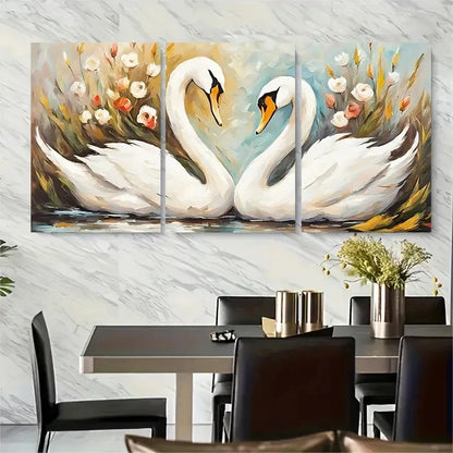 3pcs Two Swans In A LakeFloral Spring Metal Print Ready to Hang Art