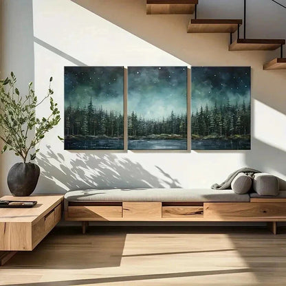 3pcs Starry Night Forest Mystical Landscape Wall Art Set Canvas Framed 40x60cm - High Quality Print 100% Australian Made Wall Canvas Ready to Hang - Bella Home Decor
