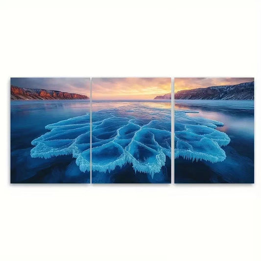 3pcs Ethereal Blue Ice Lake Wall Art Set Canvas Framed 50x70cm - High Quality Print 100% Australian Made Wall Canvas Ready to Hang