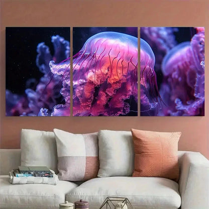 3pcs Purple Pink Jellyfish Macro Photography Metal Print Ready to Hang Art - Bella Home Decor