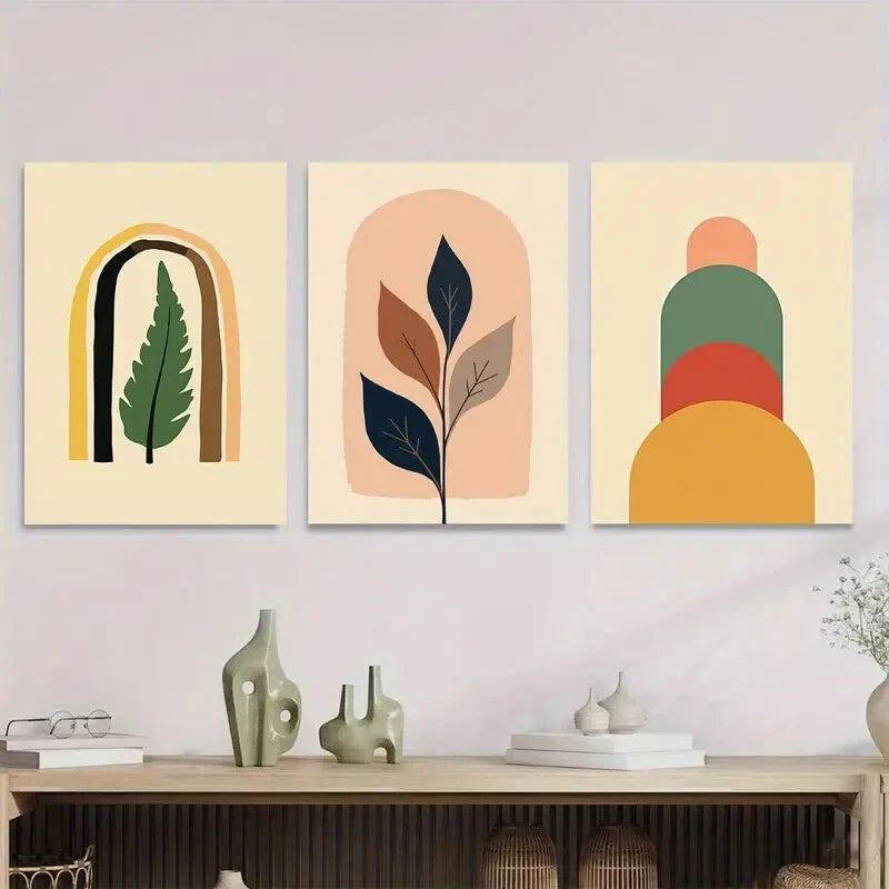 3pcs Botanical Leaf Modern Abstract Metal Print Ready to Hang Art