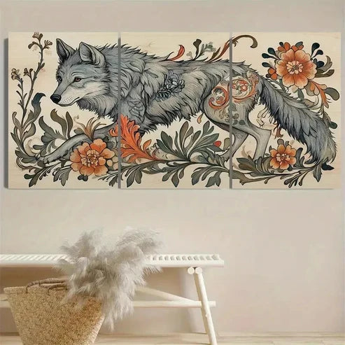 3pcs Nouveau Gray Wolf Wall Art Set Canvas Unframed - High Quality Print 100% Australian Made Wall Canvas