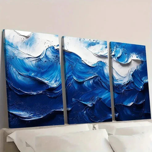 3pcs Blue and White Abstract Acrylic Paint Wall Art Canvas Unframed – High Quality Print 100% Australian Made Wall Canvas - Bella Home Decor