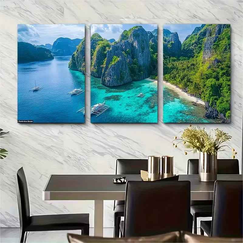 3pcs El Nido Philippines Landscapes Metal Print Ready to Hang Art - Bella Home Decor
