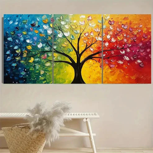 3pcs Vibrant Abstract Tree Panelss Wall Art Set Canvas Unframed - High Quality Print 100% Australian Made Wall Canvas - Bella Home Decor