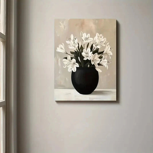 Elegant White Lily Bouquet Painting 40x60cm Metal Print Ready to Hang