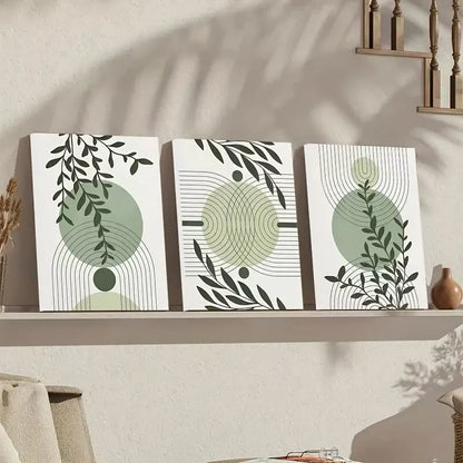 3pcs Abstract Geometric Prints in Green & Grey Canvas Framed 40x60cm - High Quality Print 100% Australian Made Wall Canvas Ready to Hang - Bella Home Decor