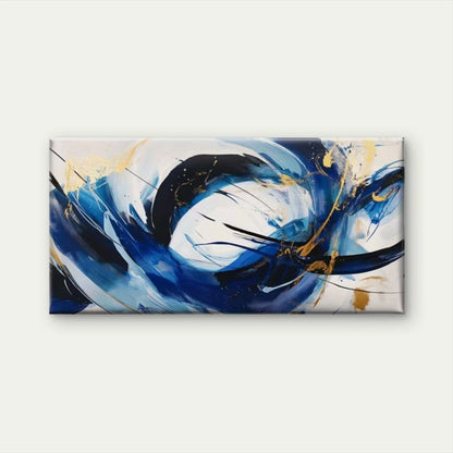 Blue White &Golden Swirl Design Wall Art Canvas Office Home Room Framed 120x60cm