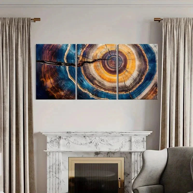 3pcs Colorful Tree Ring Abstract Art Natural Metal Print Ready to Hang Art - Bella Home Decor