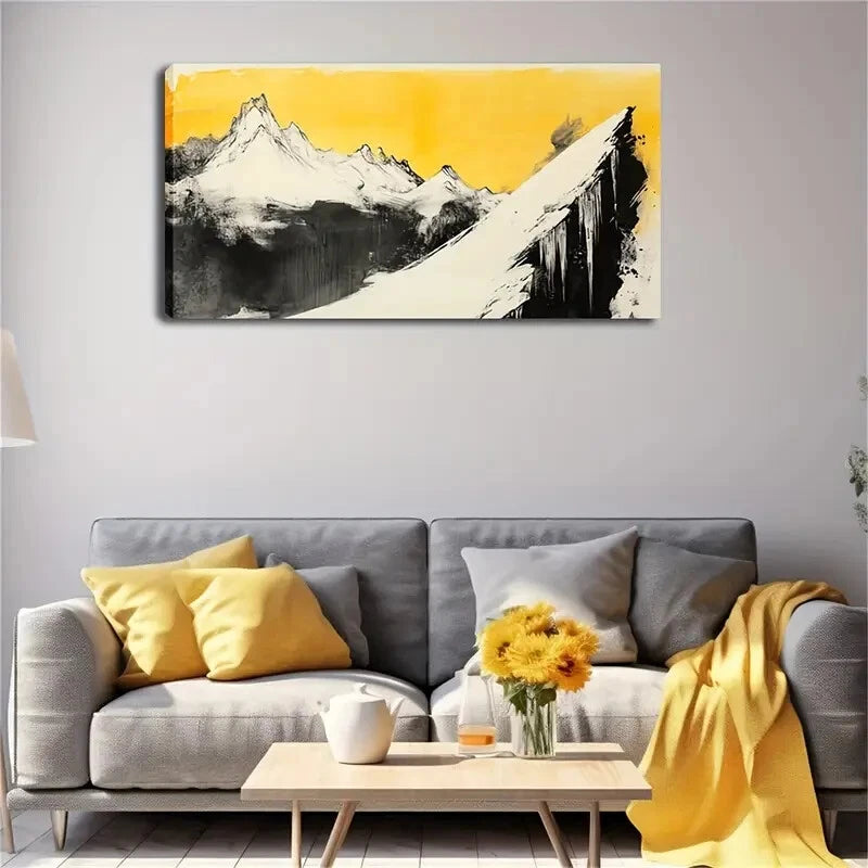 Mountain Yellow & Black Perfect Wall Art Canvas Office Home Room Framed 120x60cm - Bella Home Decor