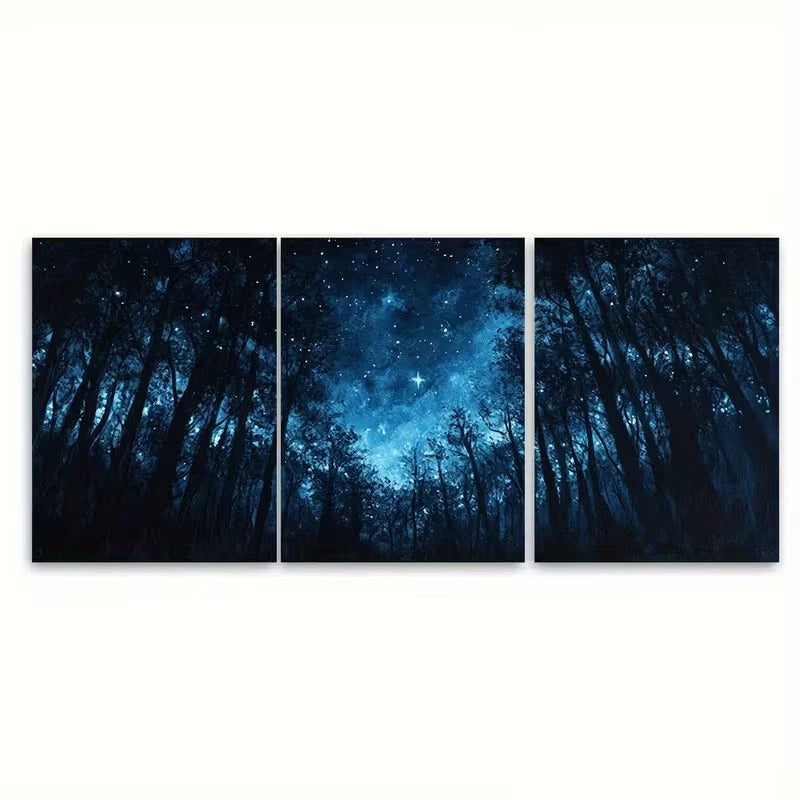 3pcs Celestial Skies Dark Forest Metal Print Ready to Hang Art - Bella Home Decor