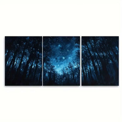 3pcs Celestial Skies Dark Forest Metal Print Ready to Hang Art - Bella Home Decor