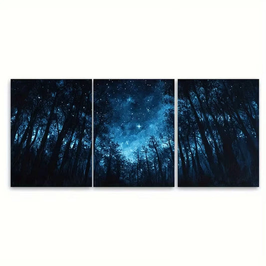 3pcs Celestial Skies Dark Forest Metal Print Ready to Hang Art