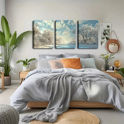 3pcs Winter Woods, White Snow Wall Art Set Canvas Framed 60x90cm - High Quality Print 100% Australian Made Wall Canvas Ready to Hang