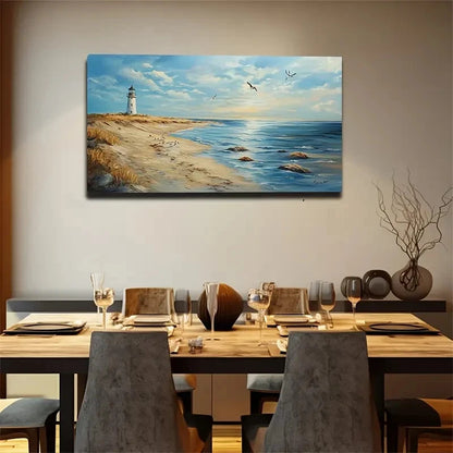 Lighthouse And Seagulls Seaside Wall Art Canvas Office Home Room Framed 120x60cm