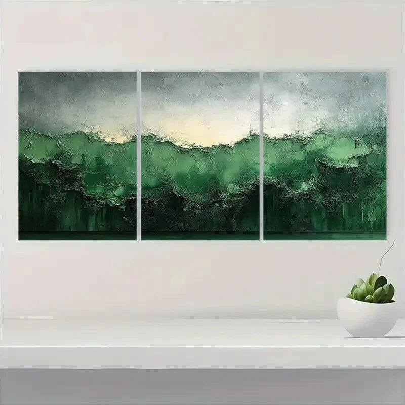 3pcs Green and Gray Abstract Textured Wabi Sabi Metal Print Ready to Hang Art - Bella Home Decor