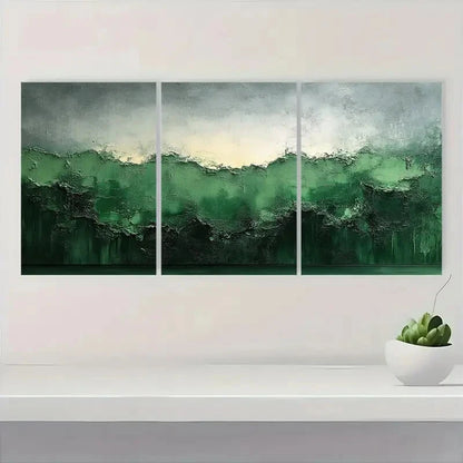 3pcs Green and Gray Abstract Textured Wabi Sabi Metal Print Ready to Hang Art - Bella Home Decor