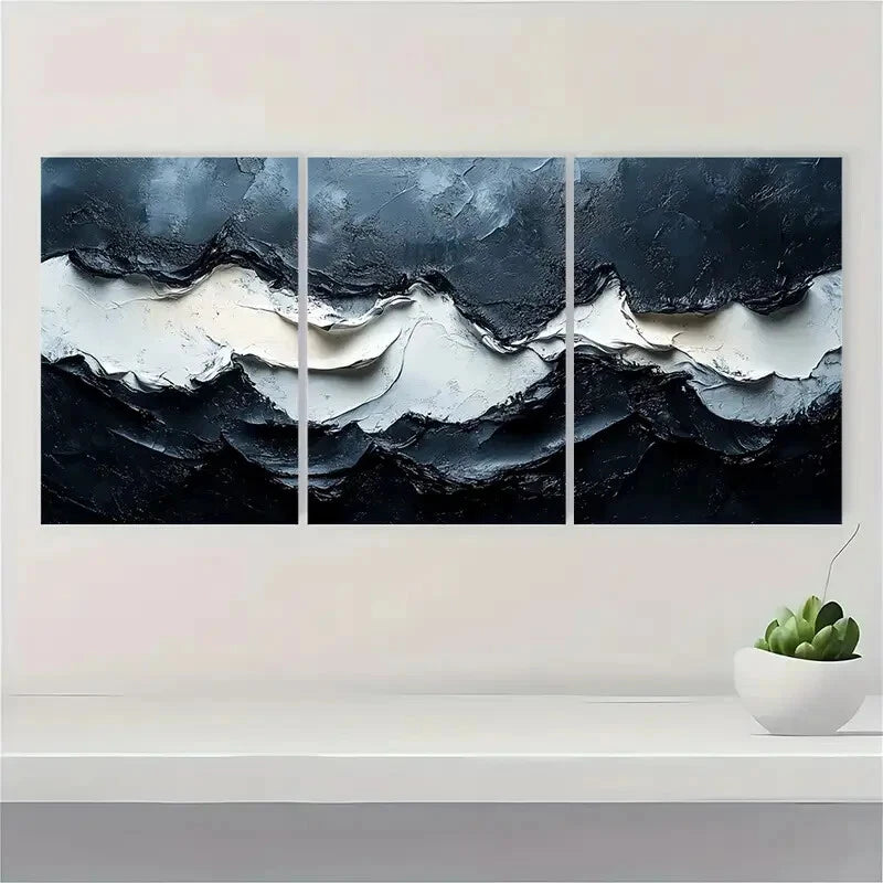 3pcs Black and White Acrylic Abstract Painting Metal Print Ready to Hang Art - Bella Home Decor