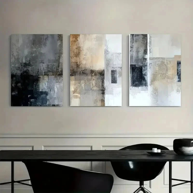 3pcs Art Painting Old Wall with Dark Gray Tones Metal Print Ready to Hang Art - Bella Home Decor