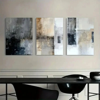 3pcs Art Painting Old Wall with Dark Gray Tones Metal Print Ready to Hang Art - Bella Home Decor