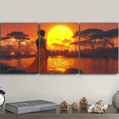 3pcs Woman'S Silhouette at Sunset Scene Wall Art Set Canvas Unframed - High Quality Print 100% Australian Made Wall Canvas - Bella Home Decor