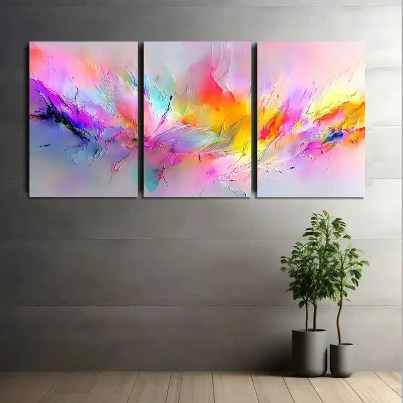 3pcs Abstract Colorful Digital Art Background Metal Print Ready to Hang Art - Bella Home Decor