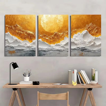 3pcs Golden Textured Abstract Design Metal Print Ready to Hang Art - Bella Home Decor