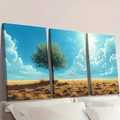 3pcs Vibrant Green Sapling in Parched Brown Wall Art Set Canvas Unframed - High Quality Print 100% Australian Made Wall Canvas