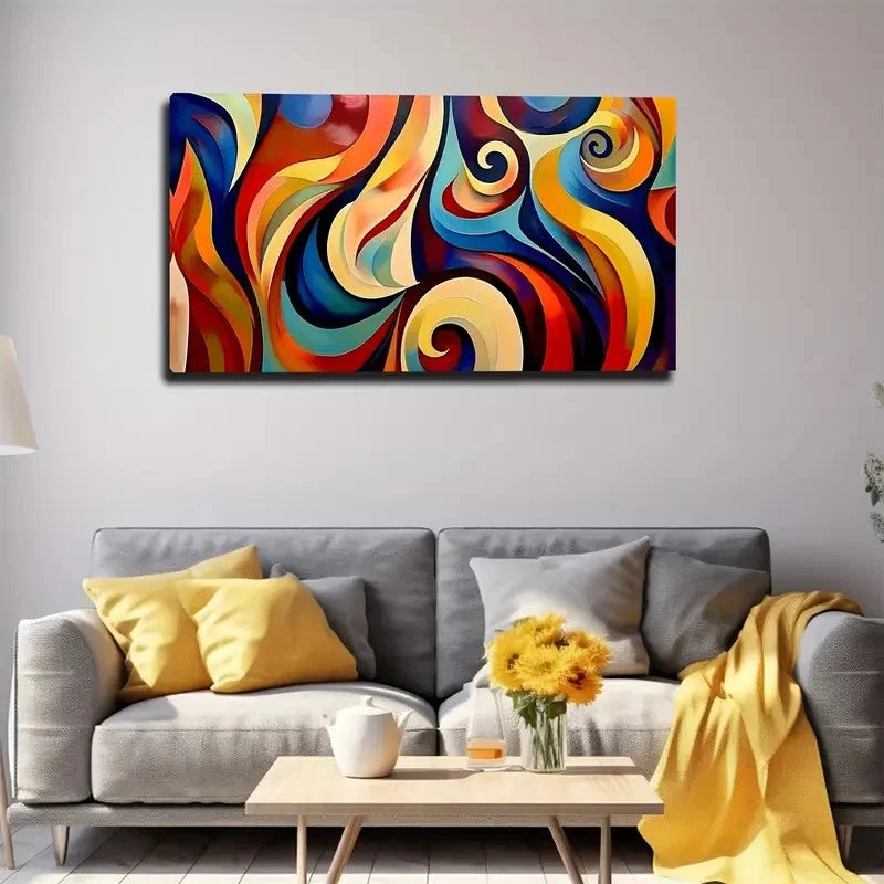 Vibrant Swirls Blue Wall Art Canvas Office Home Room Framed 120x60cm
