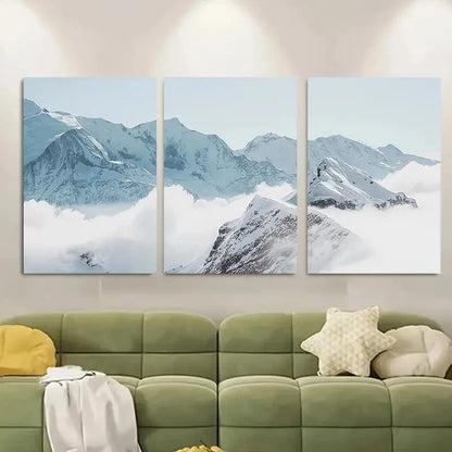 3pcs Snow-Capped Peaks and Clouds Metal Print Ready to Hang Art