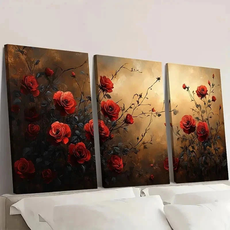 3pcs Rose Morning Walk Fine Art Print   Wall Art Set Canvas Framed 50x70cm - High Quality Print 100% Australian Made Wall Canvas Ready to Hang