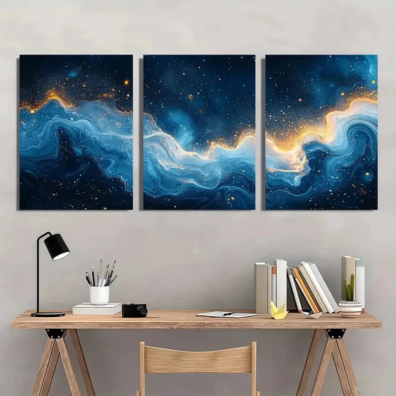 3pcs Ocean-Inspired Blue Fluid Deep Blue GicleeArt Metal Print Ready to Hang Art - Bella Home Decor