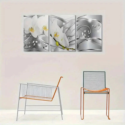 3pcs White Orchid Painting Modern Wall Art Set Canvas Framed 60x90cm - High Quality Print 100% Australian Made Wall Canvas Ready to Hang