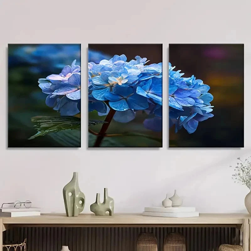 3pcs Pretty Blue Hydrangea Flower Wall Art Set Canvas Framed 60x90cm - High Quality Print 100% Australian Made Wall Canvas Ready to Hang