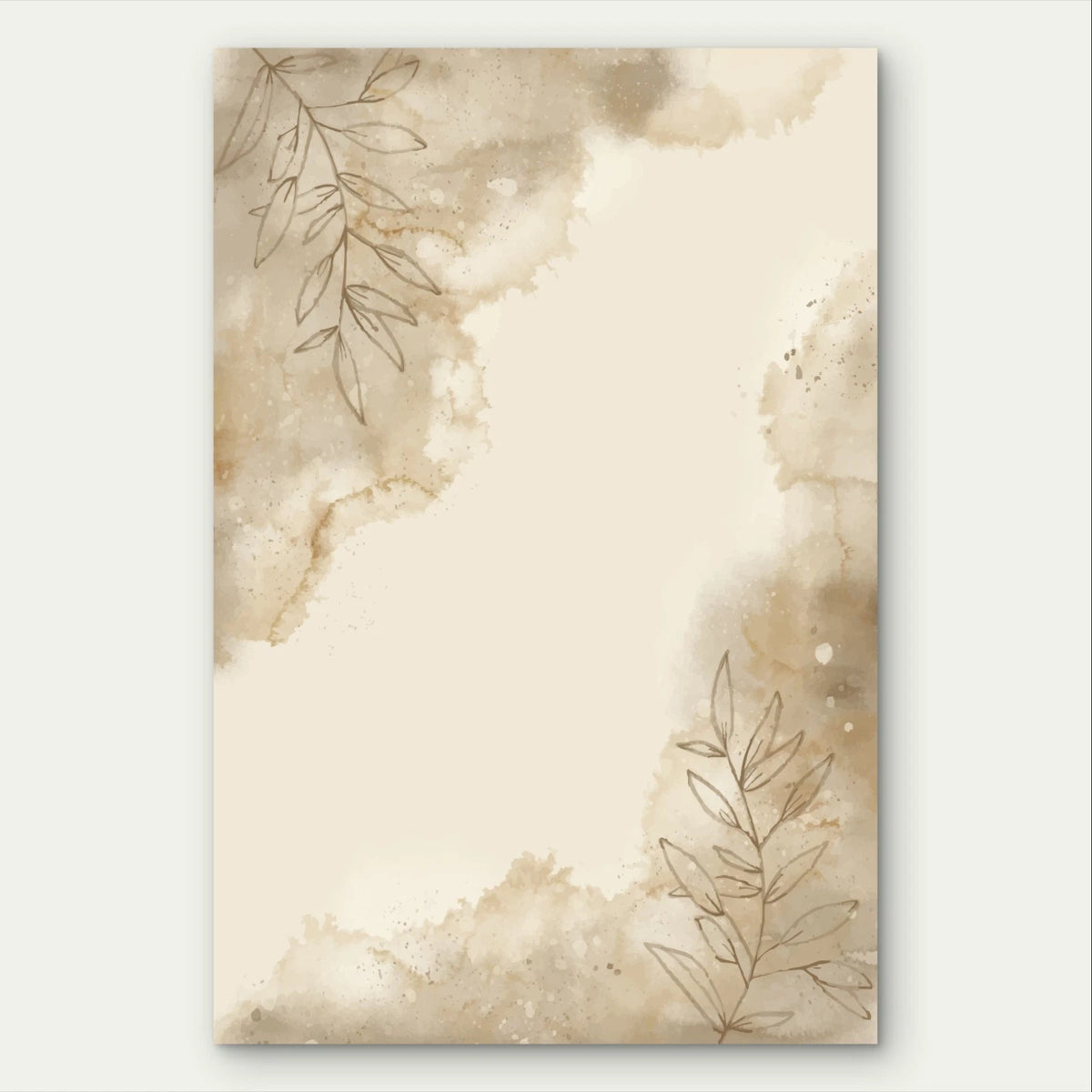 Neutral Earth Tone Botanical Line Art Beige 40x60cm Metal Print Ready to Hang
