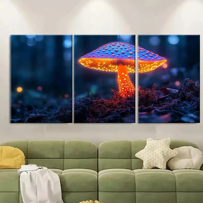 3pcs Enchanted Glowing Mushroom si  Wall Art Set Canvas Framed 40x60cm - High Quality Print 100% Australian Made Wall Canvas Ready to Hang