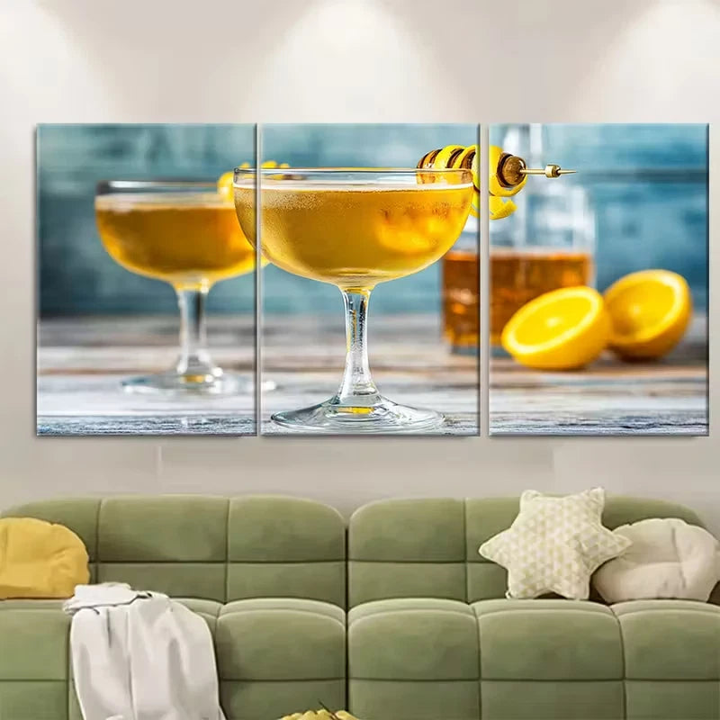 3pcs Bee'S Knees Cocktail Metal Print Ready to Hang Art - Bella Home Decor
