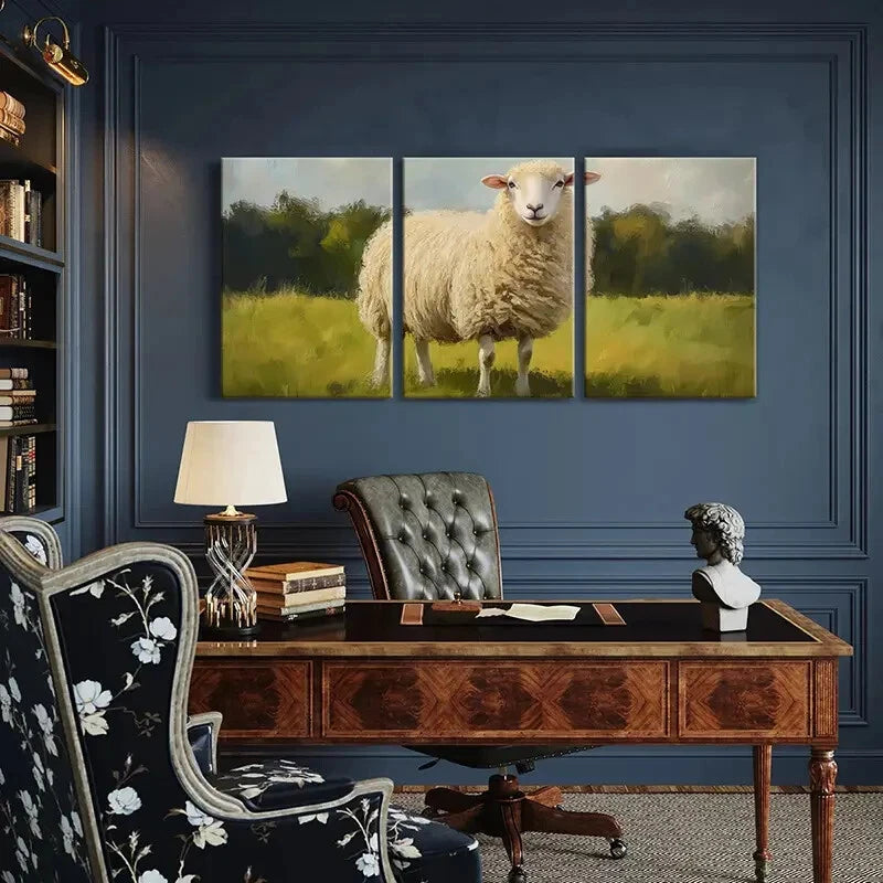 3pcs Artistic Sheep Painting Pastoral Scene Metal Print Ready to Hang Art - Bella Home Decor