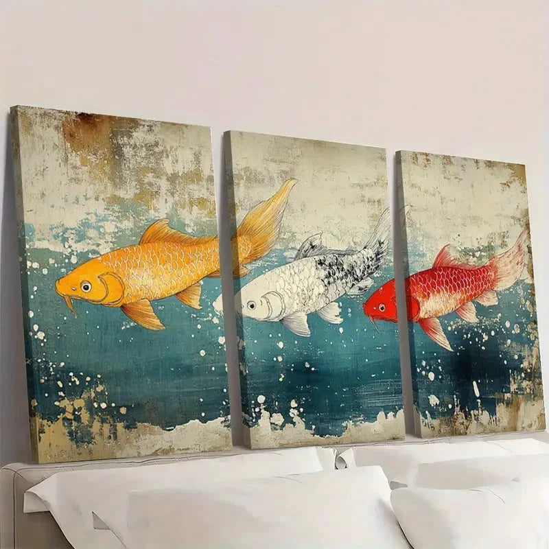 3pcs Japanese Ukiyo E Woodblock Koinobori   Wall Art Set Canvas Framed 40x60cm - High Quality Print 100% Australian Made Wall Canvas Ready to Hang