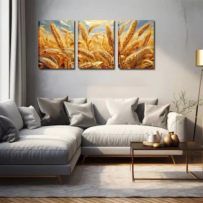 3pcs Yellow Wheat Fields Wall Art Set Wall Art Canvas Unframed - High Quality Print 100% Australian Made Wall Canvas
