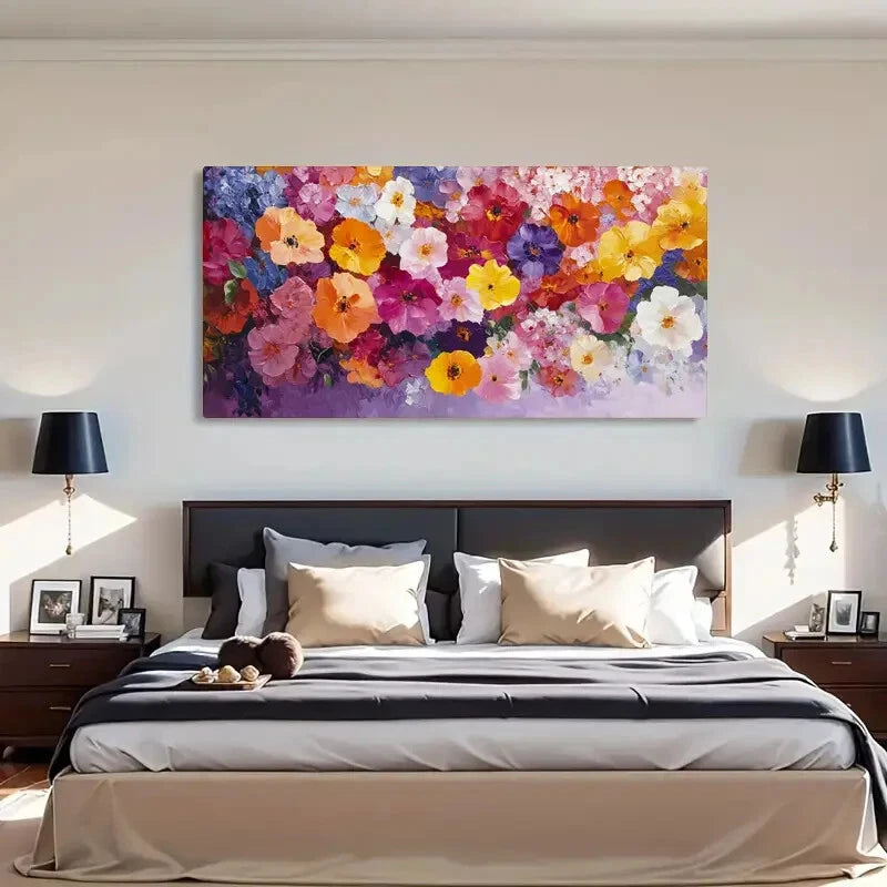 Colorful Petals Purple Floral Wall Art Canvas Office Home Room Framed 120x60cm - Bella Home Decor