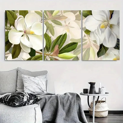 3pcs White Magnolia Bloom Botanical Wall Art Set Canvas Framed 60x90cm - High Quality Print 100% Australian Made Wall Canvas Ready to Hang