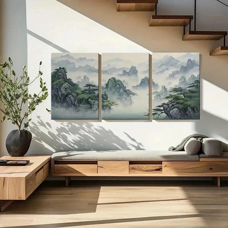 3pcs Mountain Tree Fog & Nature Landscape Wall Art Set Canvas Framed 40x60cm - High Quality Print 100% Australian Made Wall Canvas Ready to Hang - Bella Home Decor