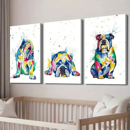 3pcs Colorful English Bulldog Decor Wall Art Canvas Unframed - High Quality Print 100% Australian Made Wall Canvas - Bella Home Decor