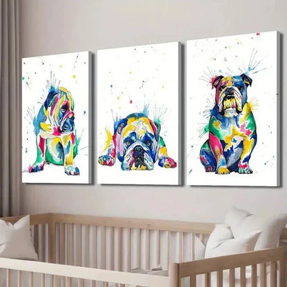 3pcs Colorful English Bulldog Decor Wall Art Canvas Unframed - High Quality Print 100% Australian Made Wall Canvas - Bella Home Decor