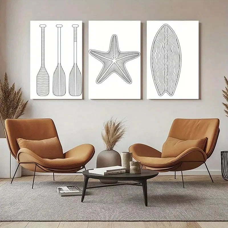 3pcs Oars, Starfish, Surfboard Canvas Wall Art Set Canvas Framed 60x90cm - High Quality Print 100% Australian Made Wall Canvas Ready to Hang - Bella Home Decor