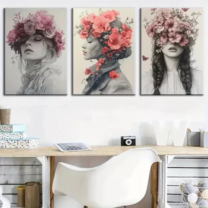 3pcs Simple Style Prints with Women'S Faces Wall Art Canvas Unframed - High Quality Print 100% Australian Made Wall Canvas