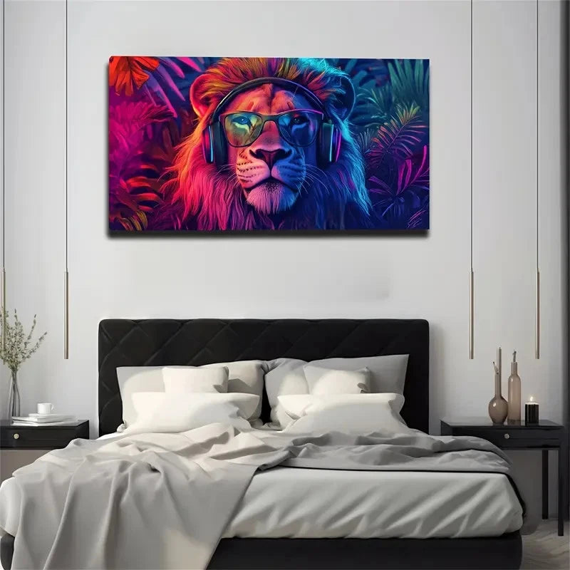 Headphones & Glasses Tropical Wall Art Canvas Office Home Room Framed 120x60cm